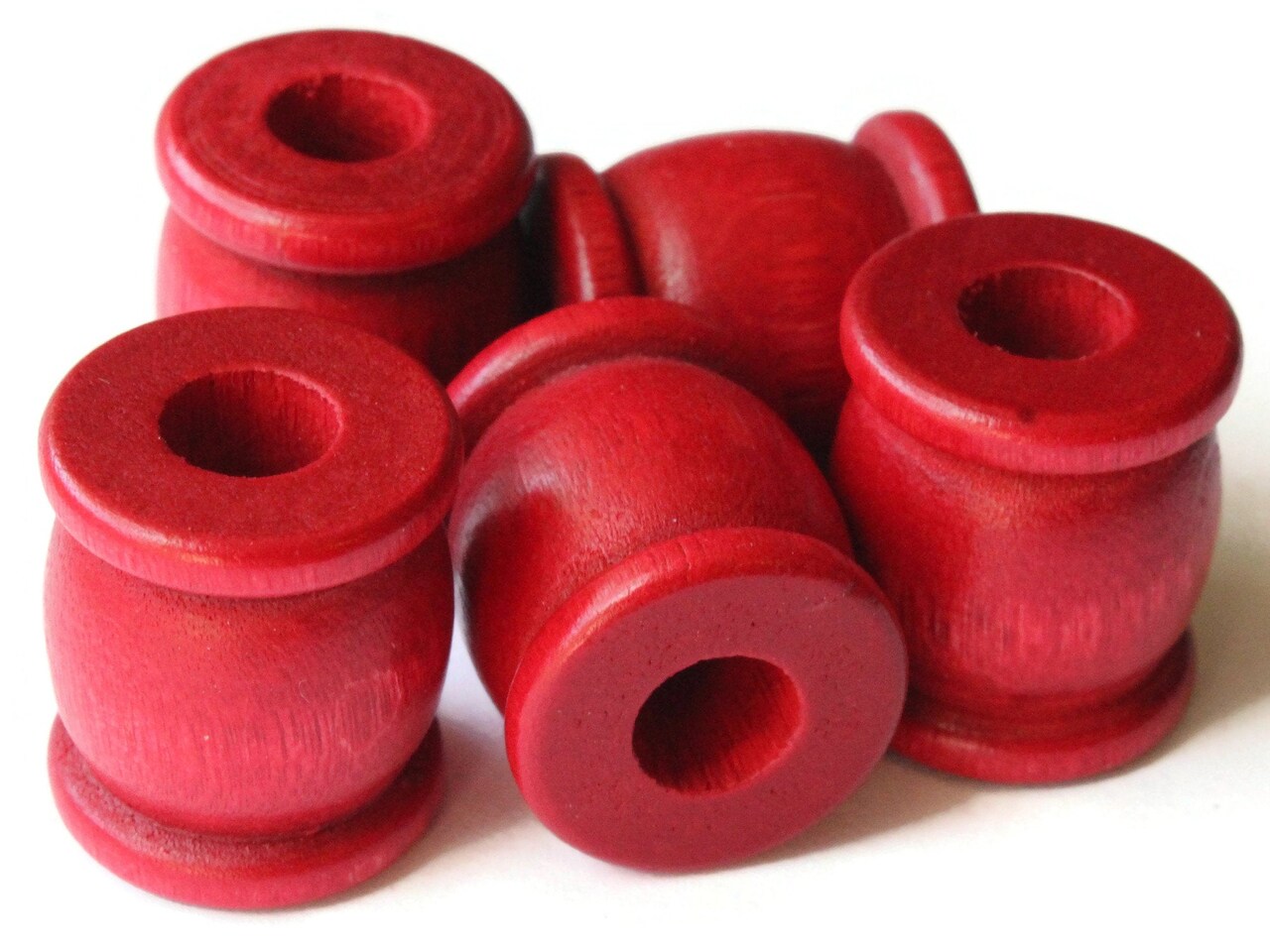 5 22mm Red Vintage Wood Drum Beads Wooden Large Hole Tube Beads bE2